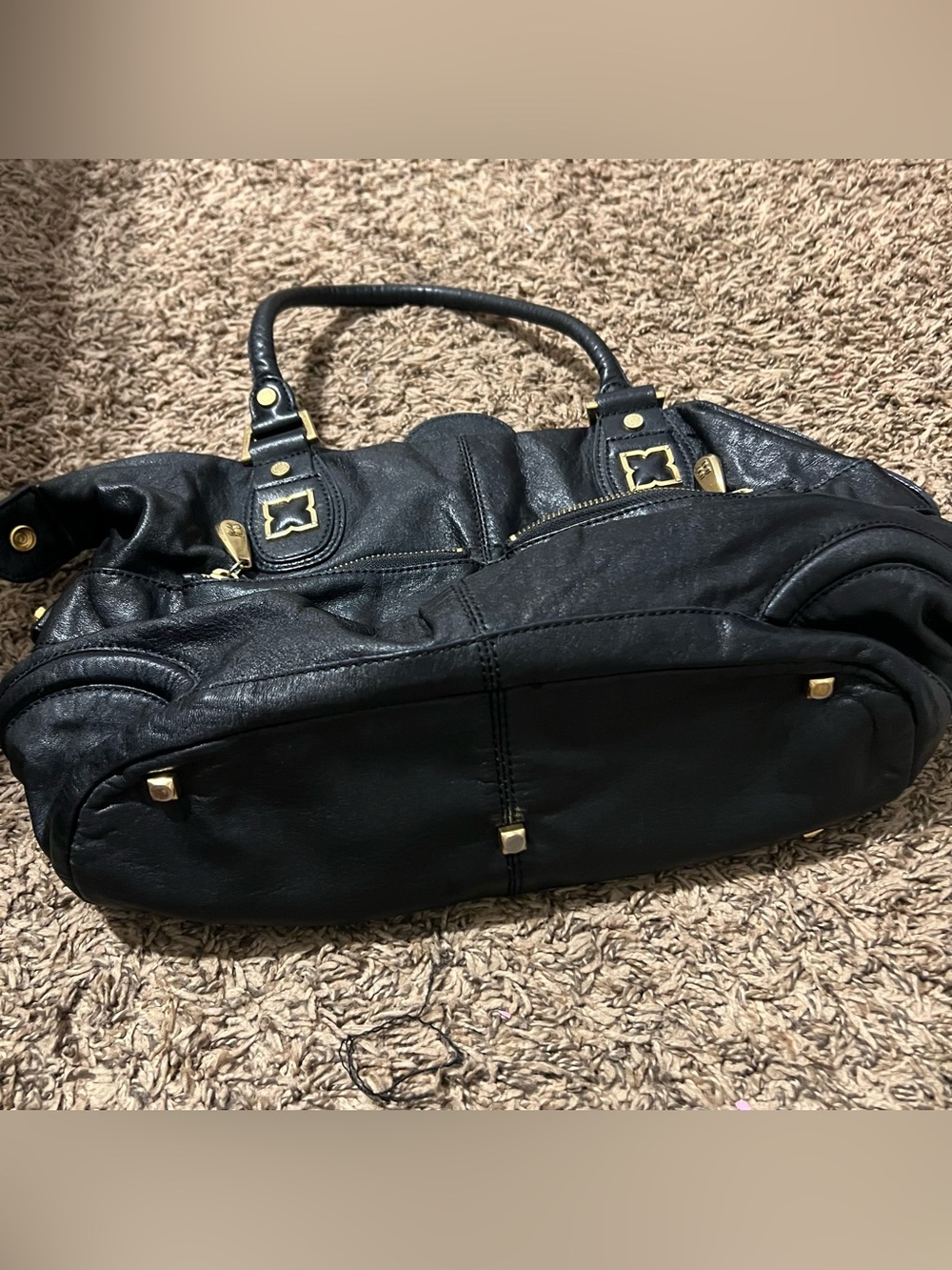 BCBGMaxAzria Black Shoulder Satchel with Gold Hardware - Picture 3 of 9